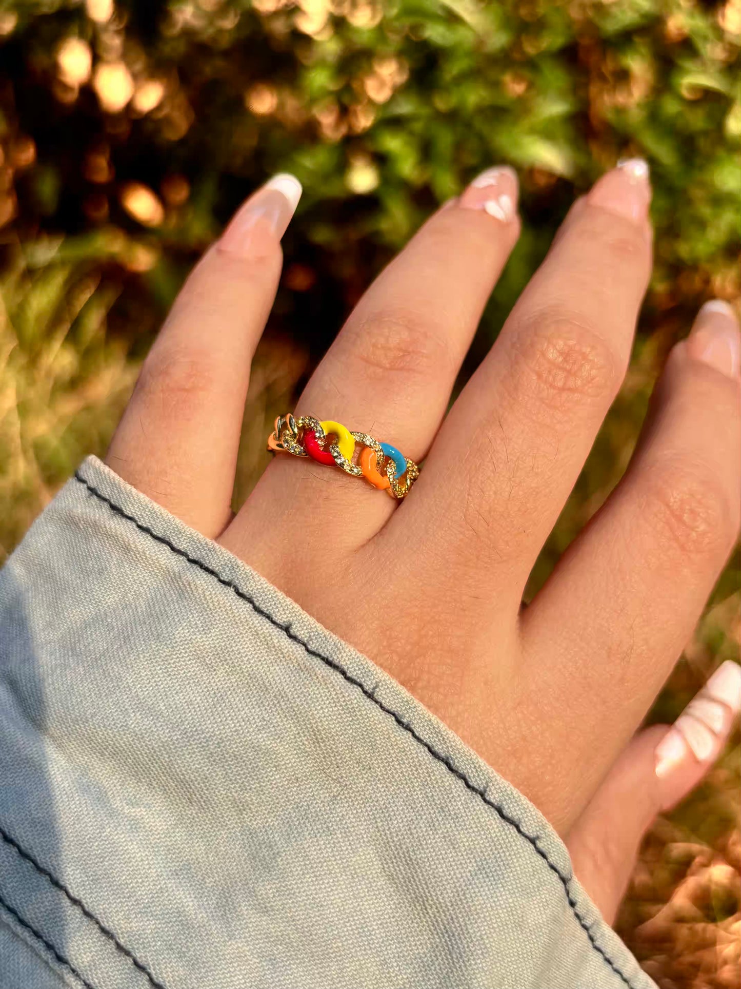 Multicoloured Chain Band Ring - Adjustable