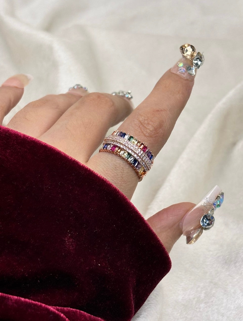 Colourful Studded Ring ( Adjustable)