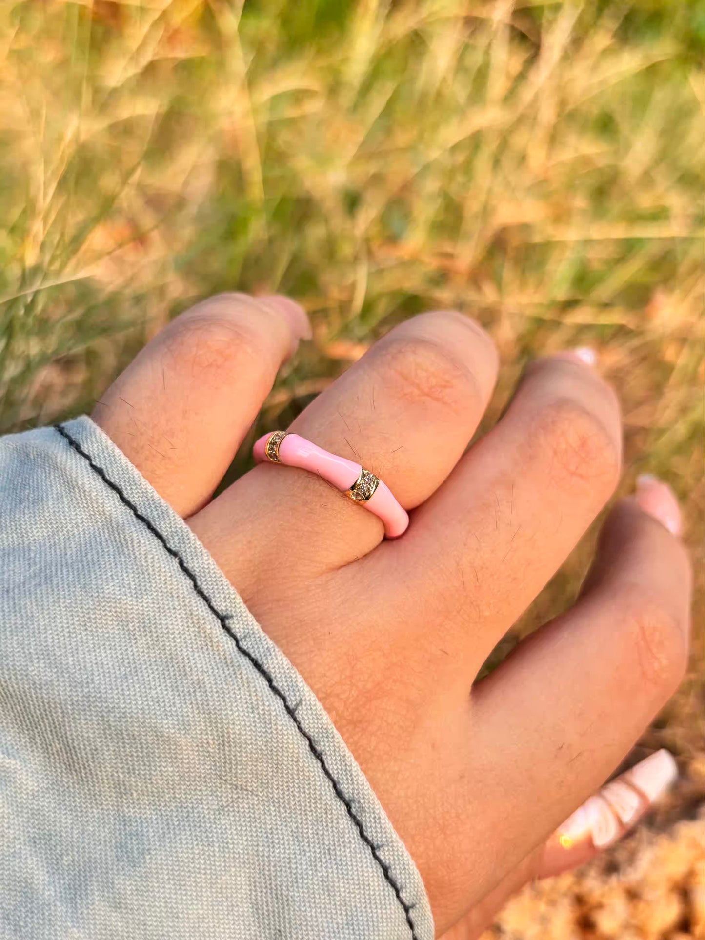 Light baby pink Bamboo Band Ring - Adjustable