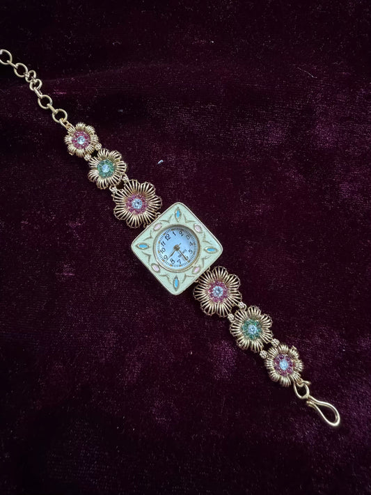 Square Dial Maharani Kundan Watch Design Heritage Bracelet