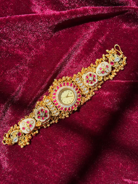 Creamy Kundan Heritage Maharani Watch Design Bracelet (LAST Left )