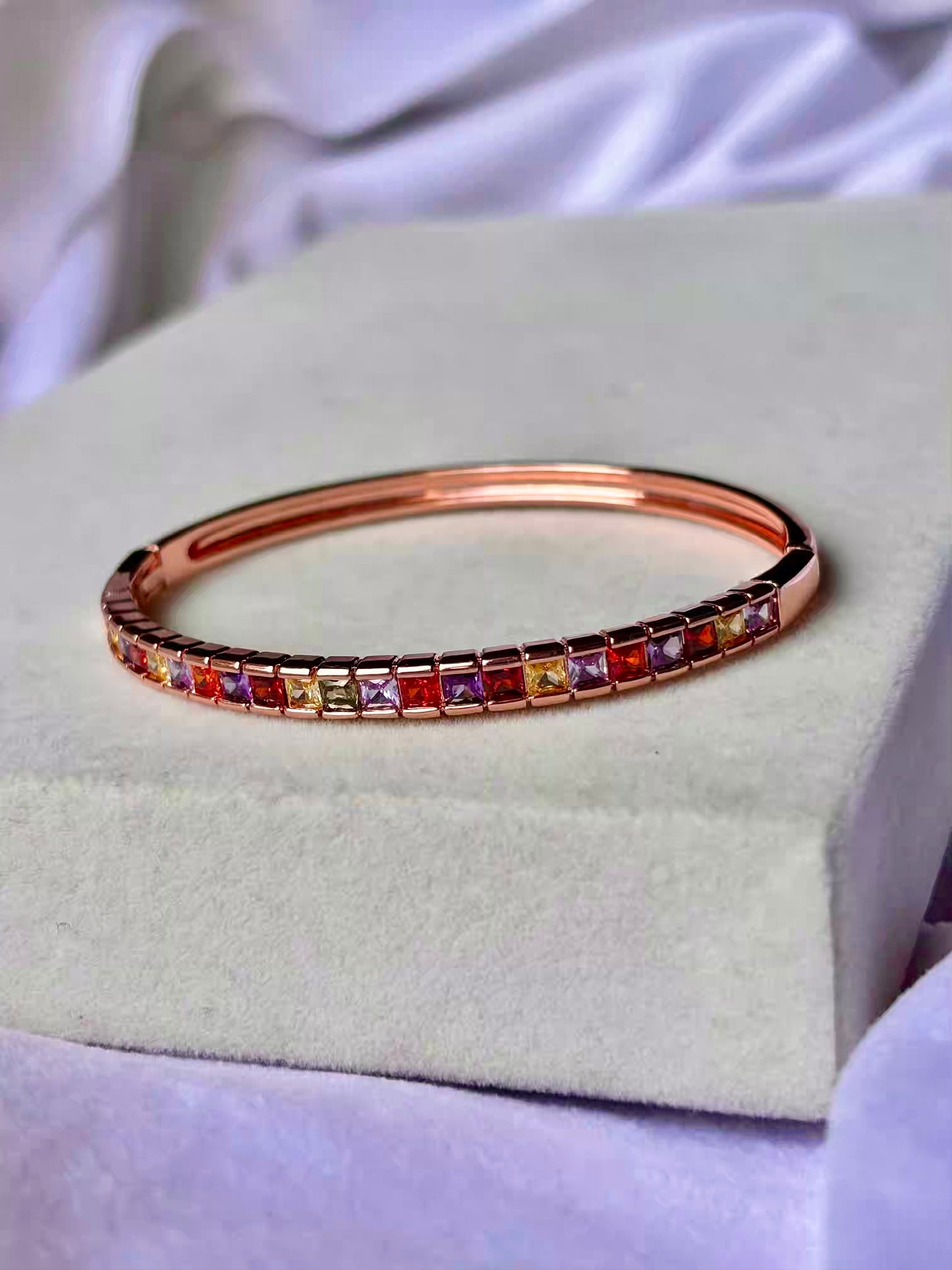 Premium Colourful Studded Style Kada Bracelet Bangle - Rose Gold