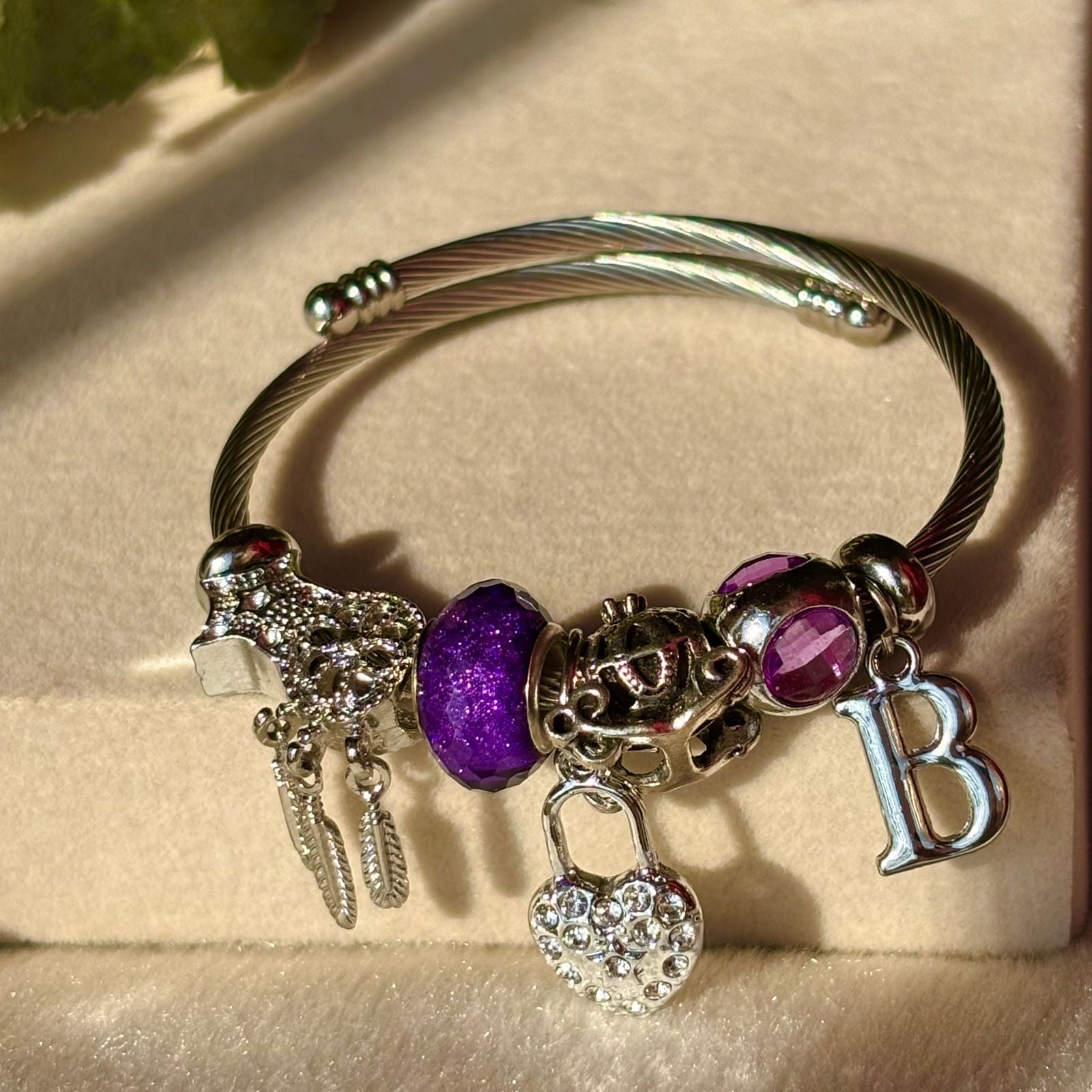 Pandora Style Purple Heart Dreamcatcher Charms Bracelet With Customise