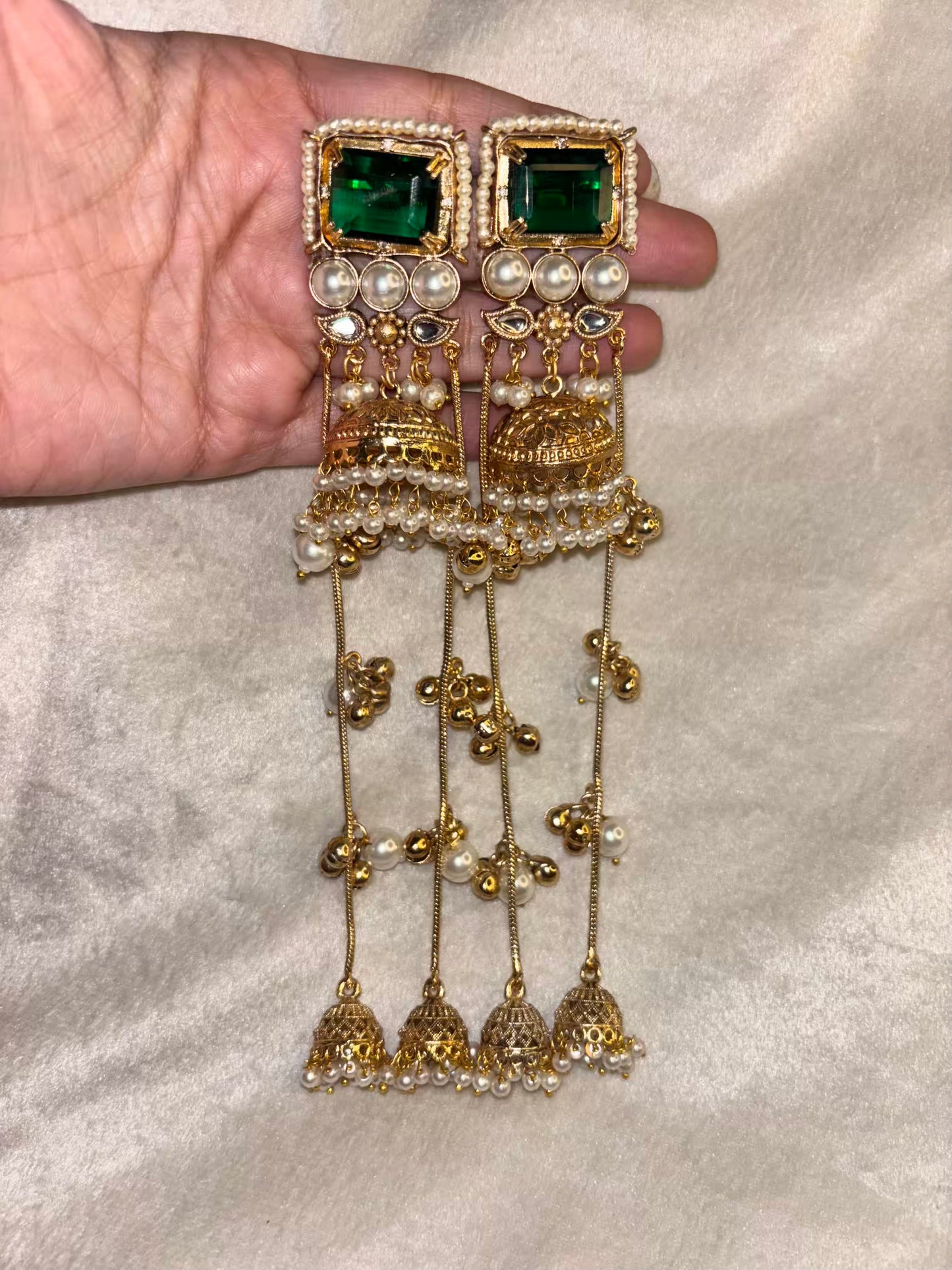 Emerald Green Red Ruby Loaded Jhumkas No Kashmiri Brass Premium Plated Ghungroo Earrings