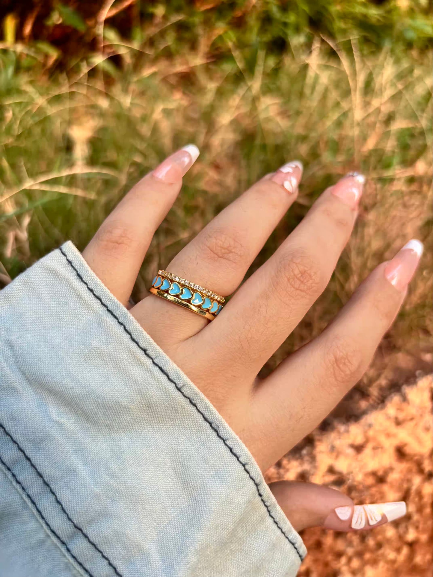 Sky Blue Hearts Band Ring - Adjustable
