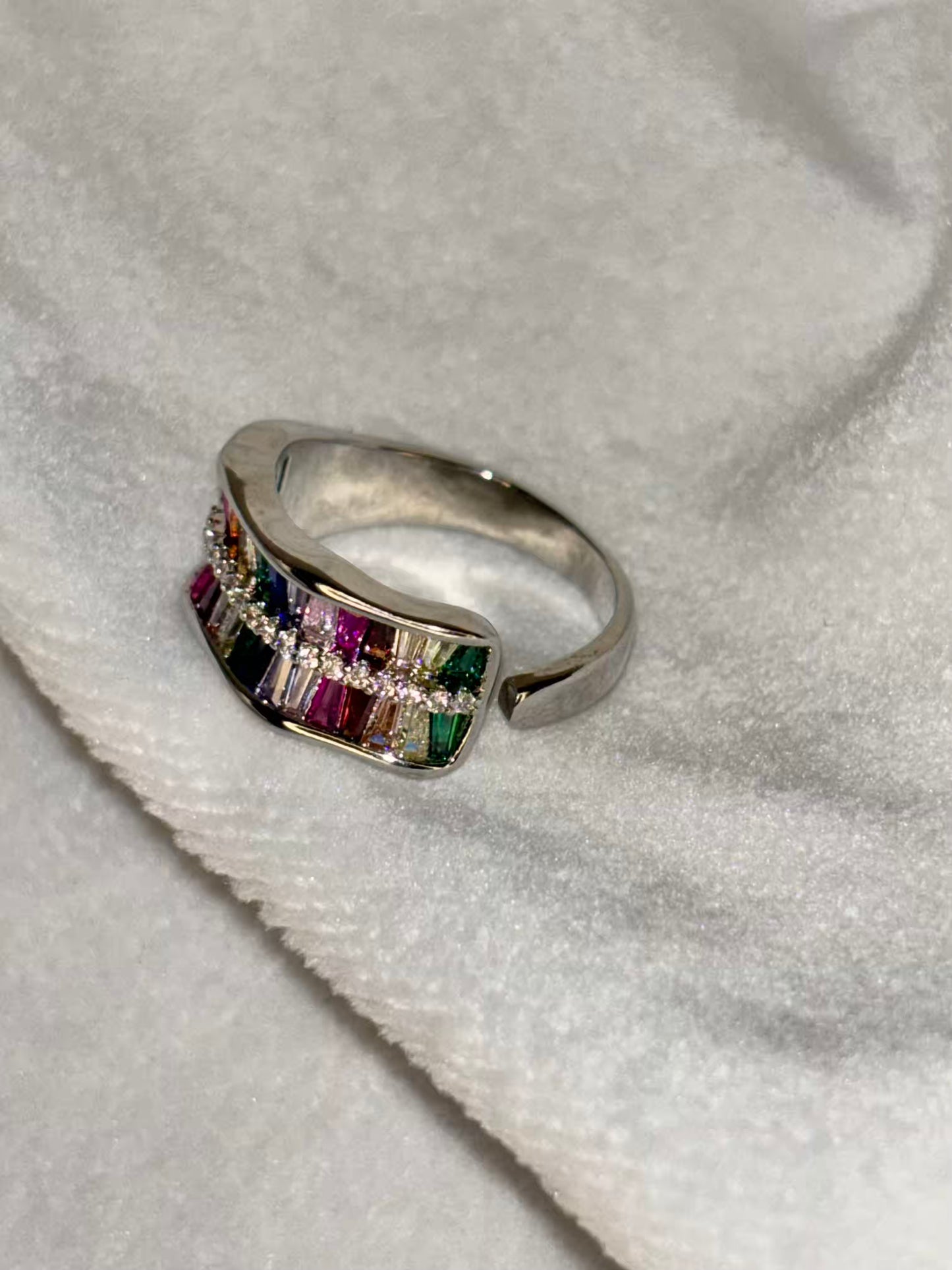Multicoloured Diamonds Ring - Silver Plated Adjustable