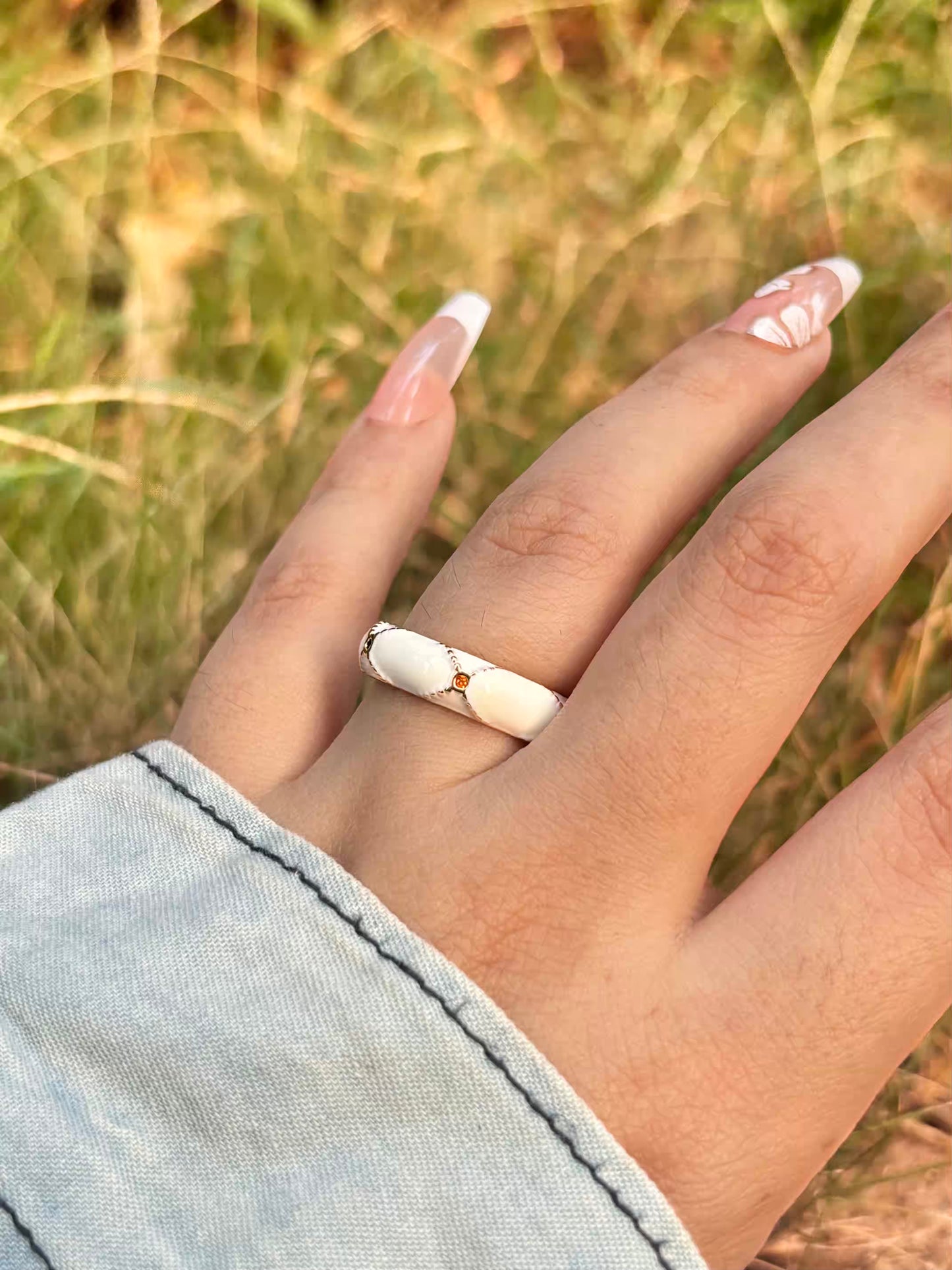 Cross Thick White Ring - Adjustable