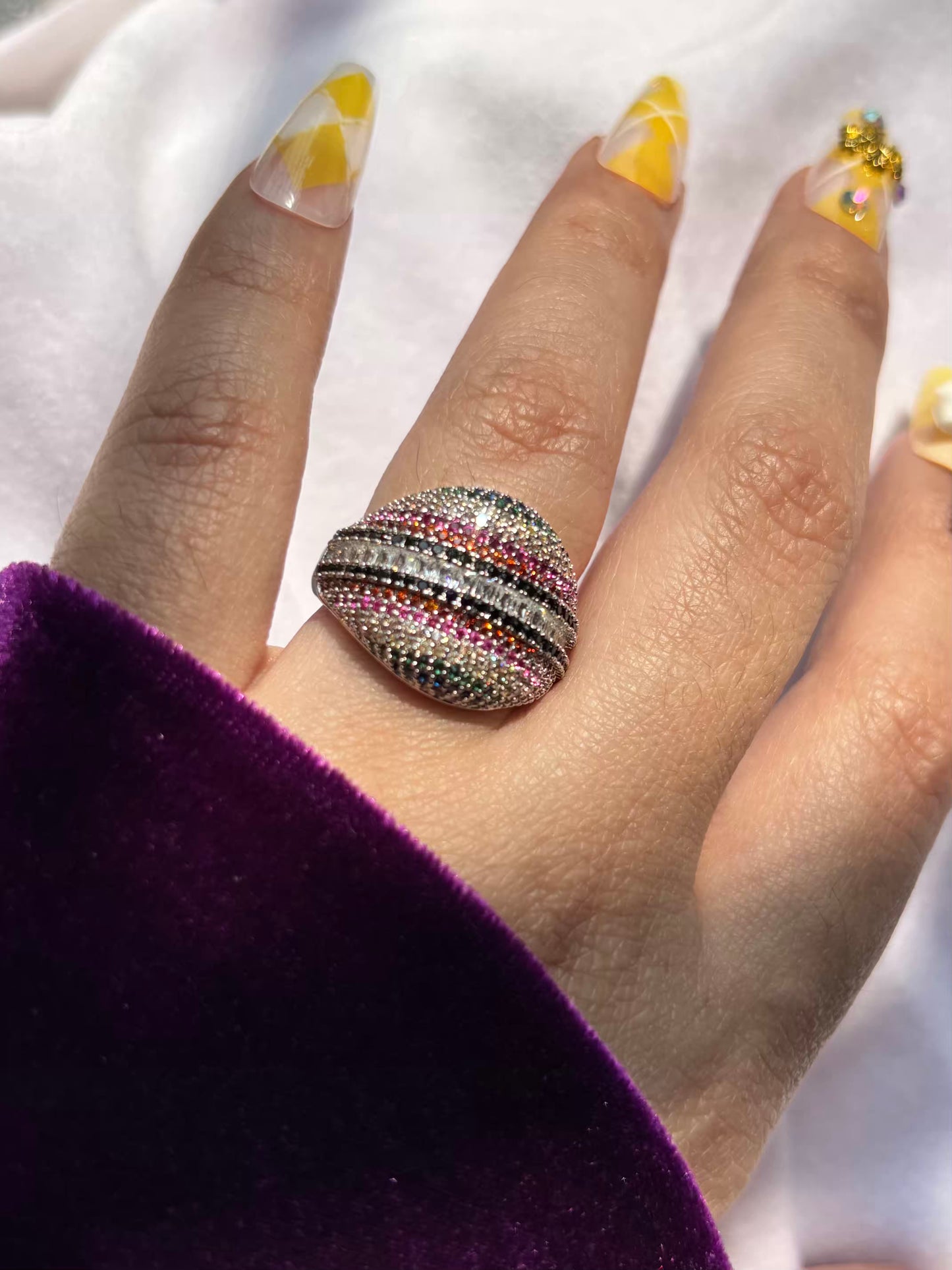Premium Silver Colourful Loaded Studs Cocktail Style Ring in Size 8 US