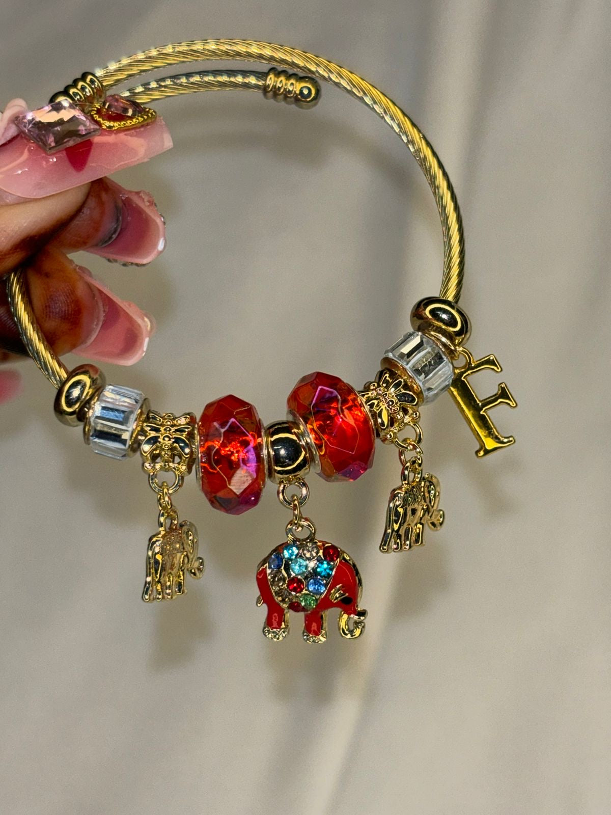 Pandora Charms Red Elephant Bracelet With Customised Initial