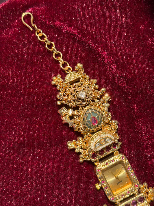 Rectangular Gold Rajwadi Gold Plated Heritage Maharani Watch