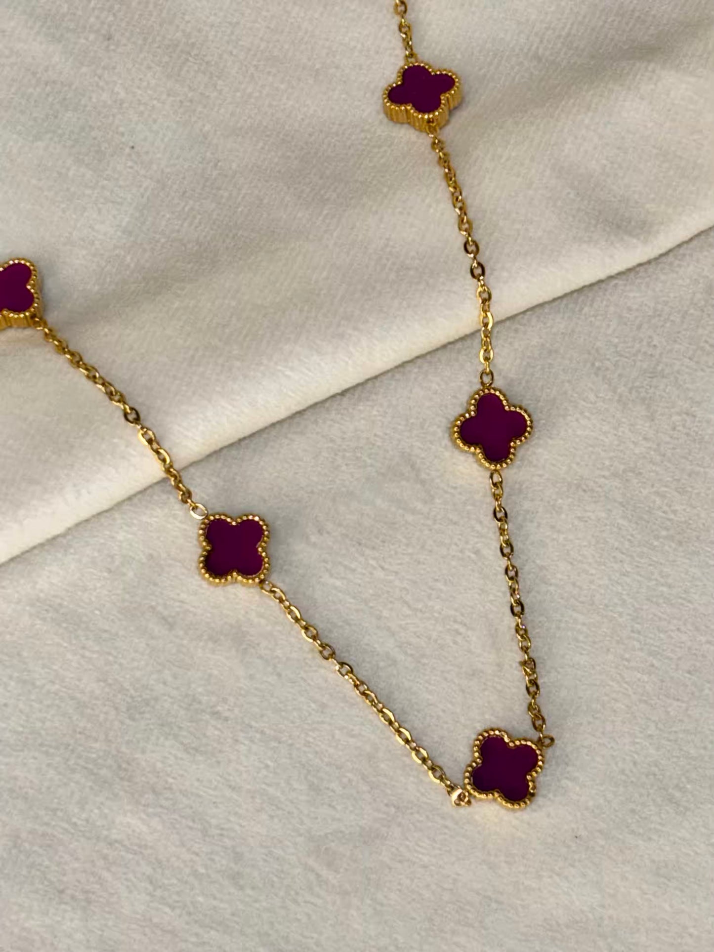 Purple 5 Clover Necklace - Gold Plated