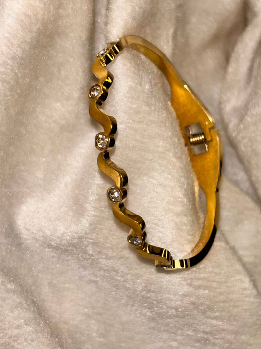 For Thin Wrist Minimal Studded Wave Bangle 18K Gold plated Premium Bangle 2.2 - 2.4 Size