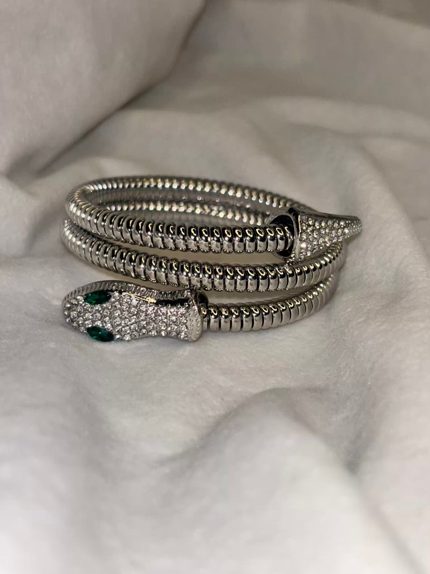 Snake Green Eyes Silver Bracelet