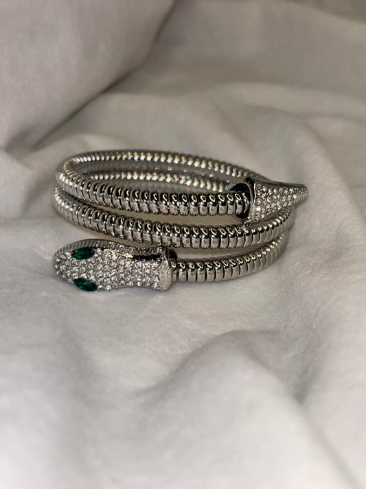 Snake Green Eyes Silver Bracelet