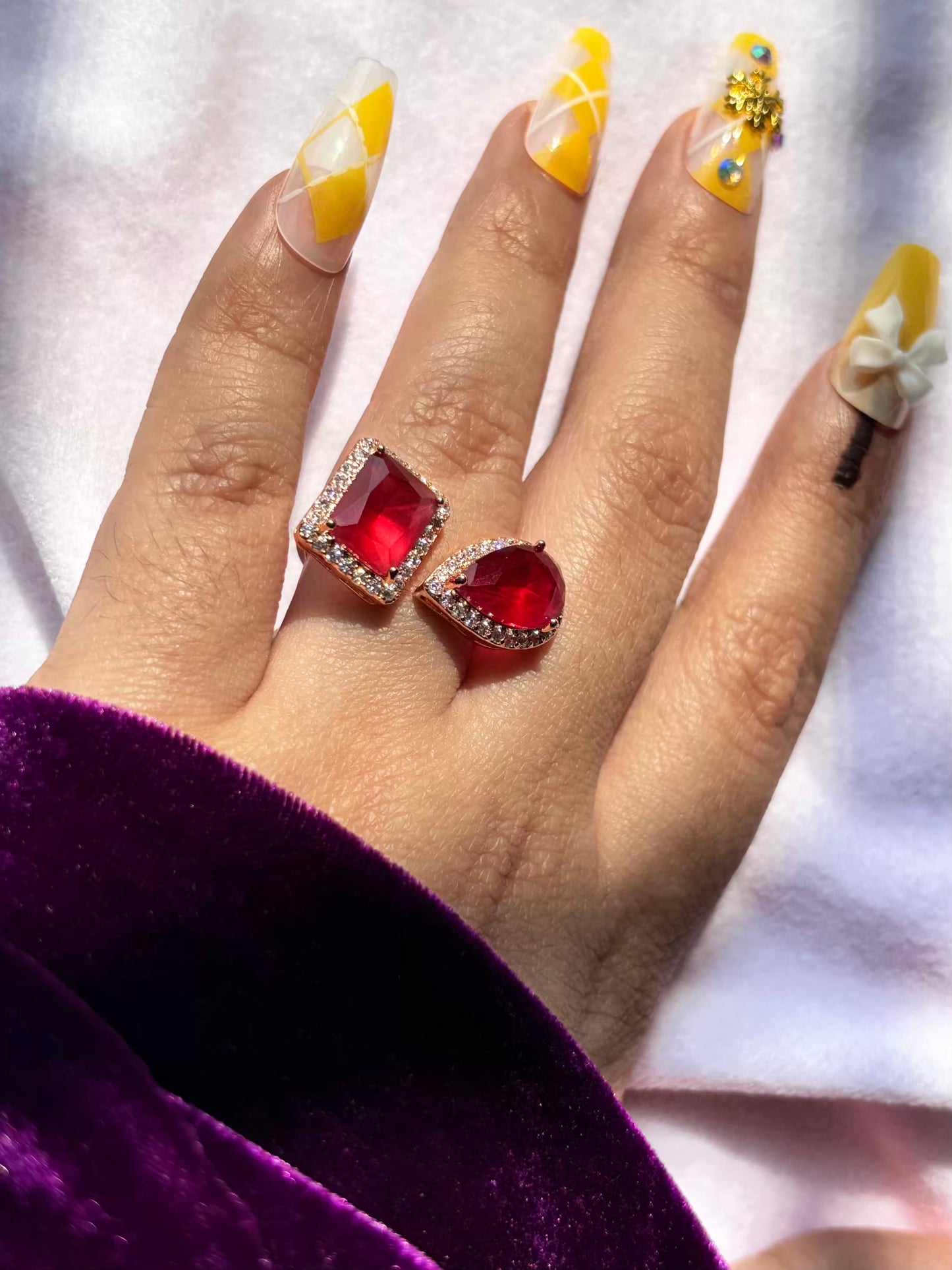 Dual Red Duby Royal Solitaire Ring ( Rose Gold ) - Adjustable