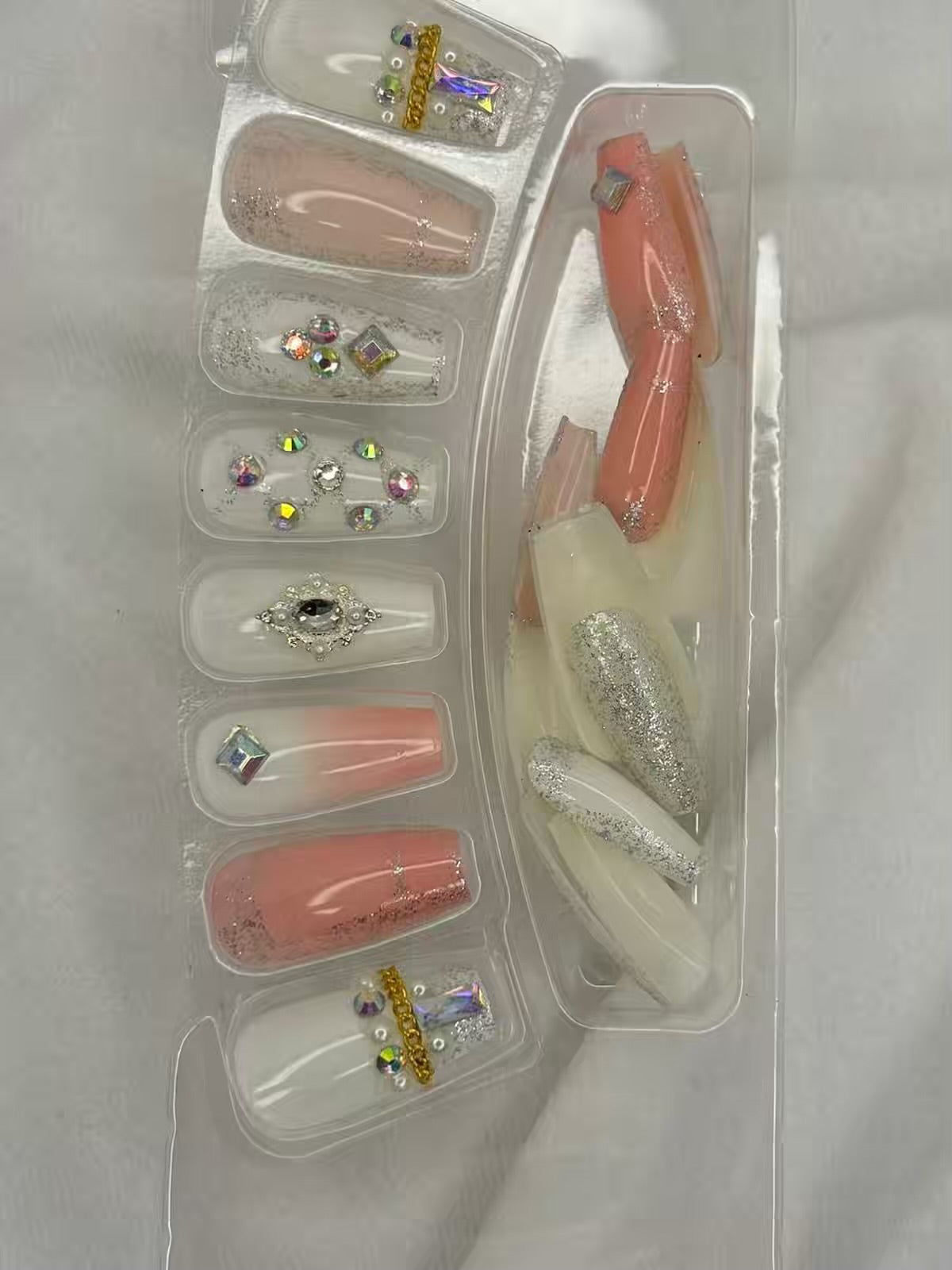 Nude White Shimmery Fancy Party Bridal Press On Nails ( Set of 24 )