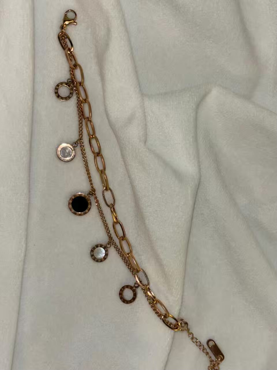 White Black Roman Layered Bracelet ( Rose Gold )