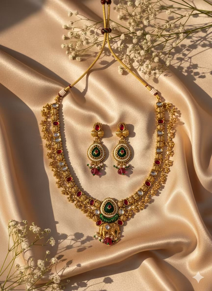 Elephant Heritage Loaded Necklace with Earrings