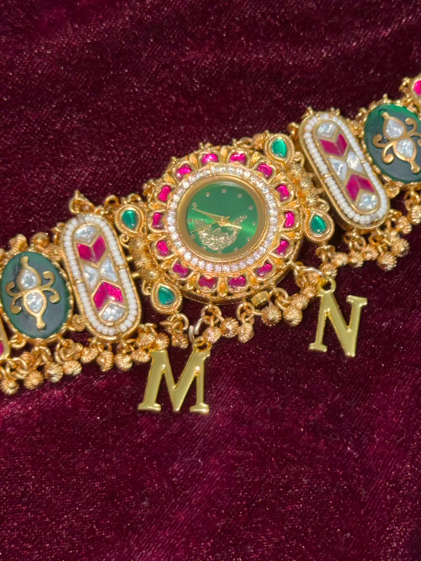 Green Peacock Kundan Watch Design Heritage Bracelet