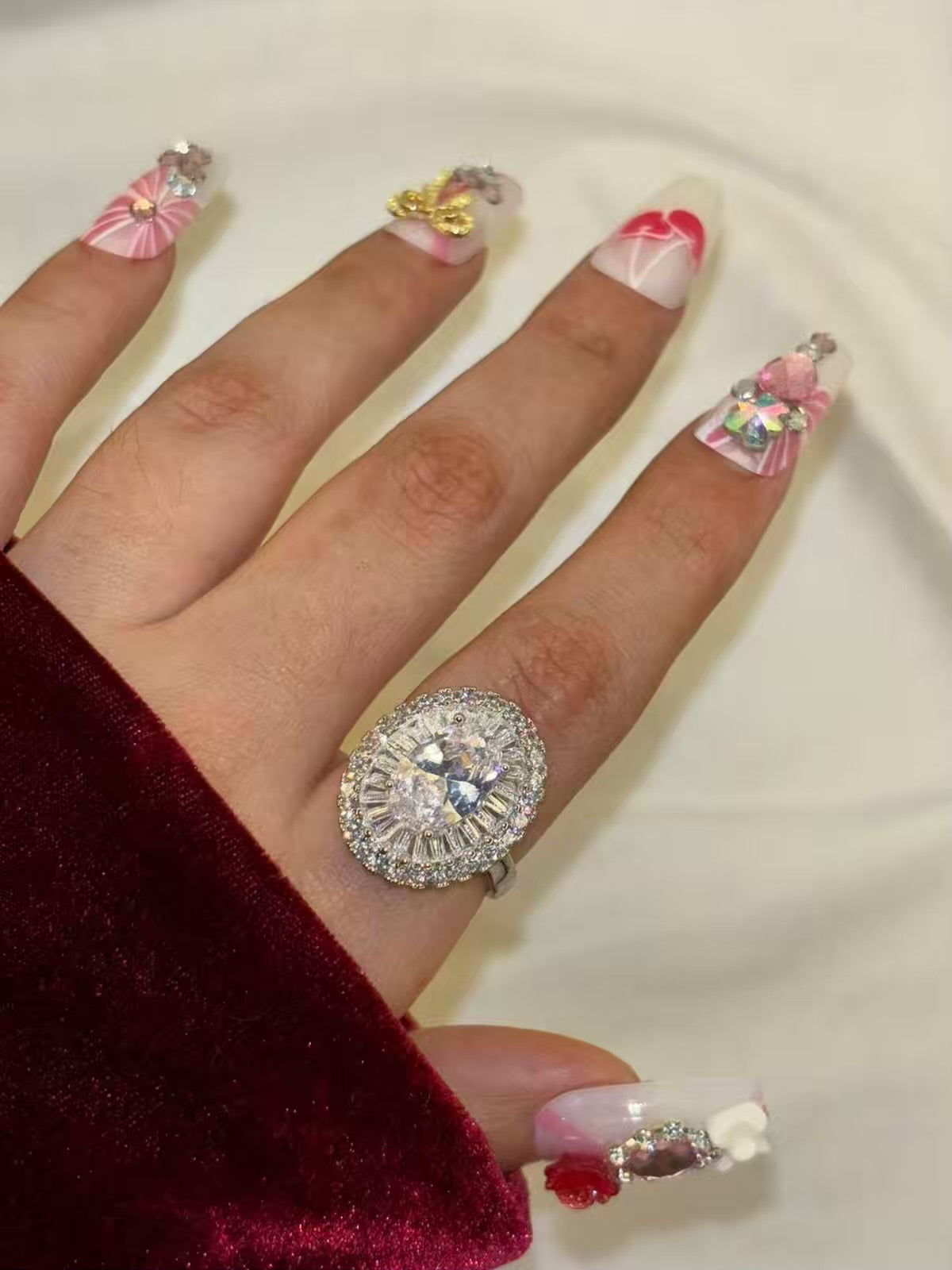 Princess Premium Studded Adjustable Ring ( Silver )