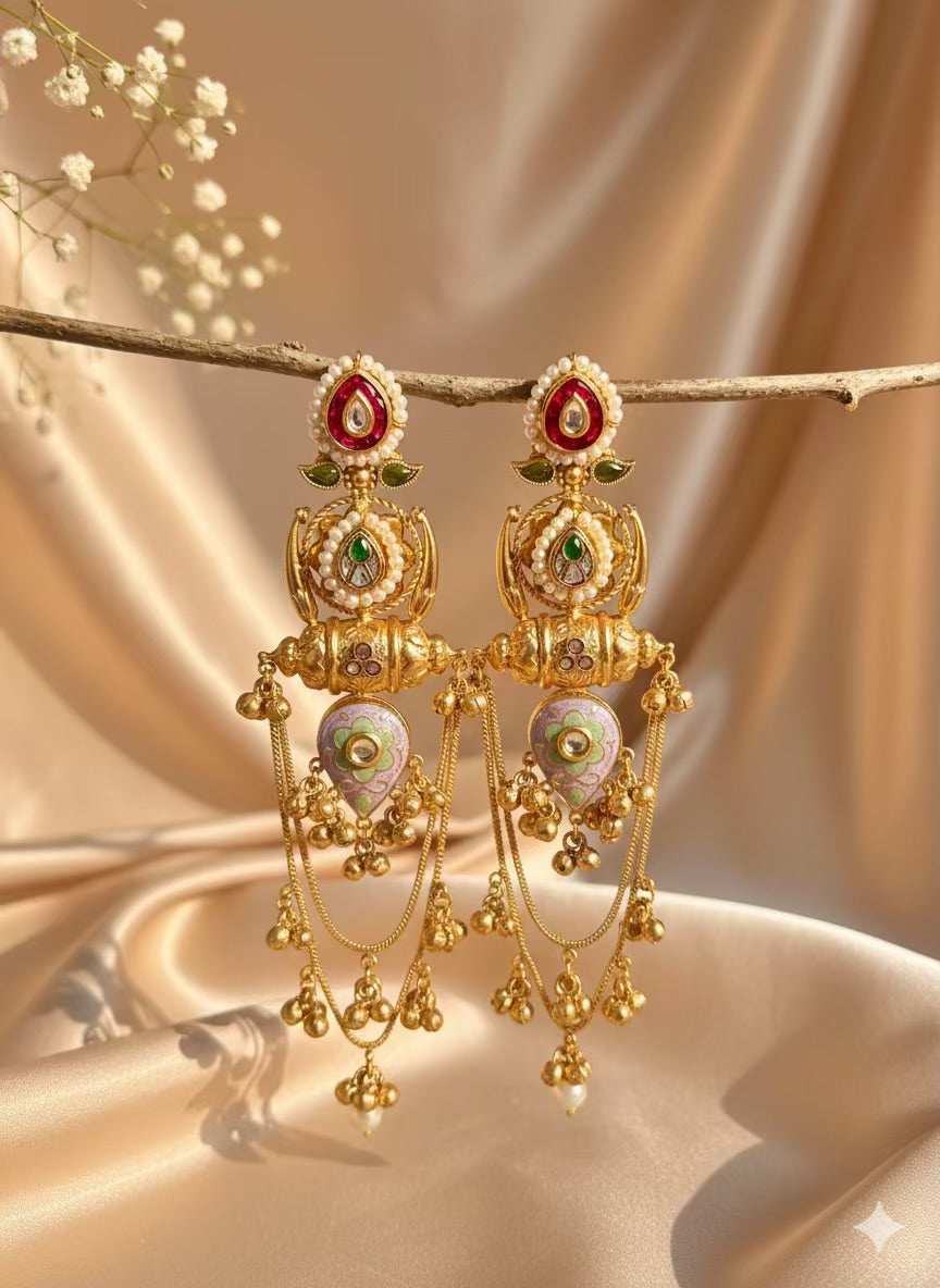 Pashmina Layered Kashmiri Brass of Premium Plated Ghungroo Earrings