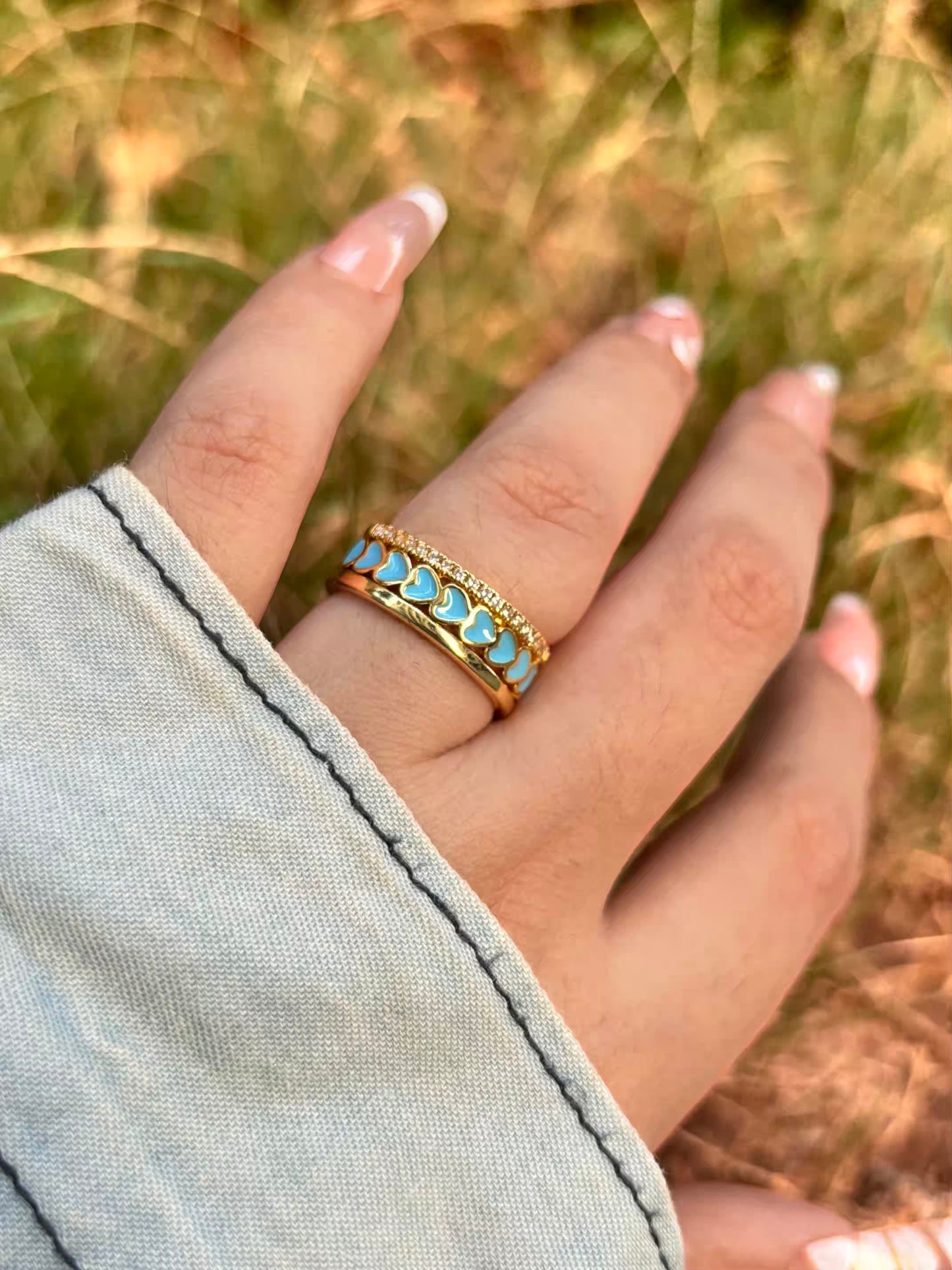 Sky Blue Hearts Band Ring - Adjustable