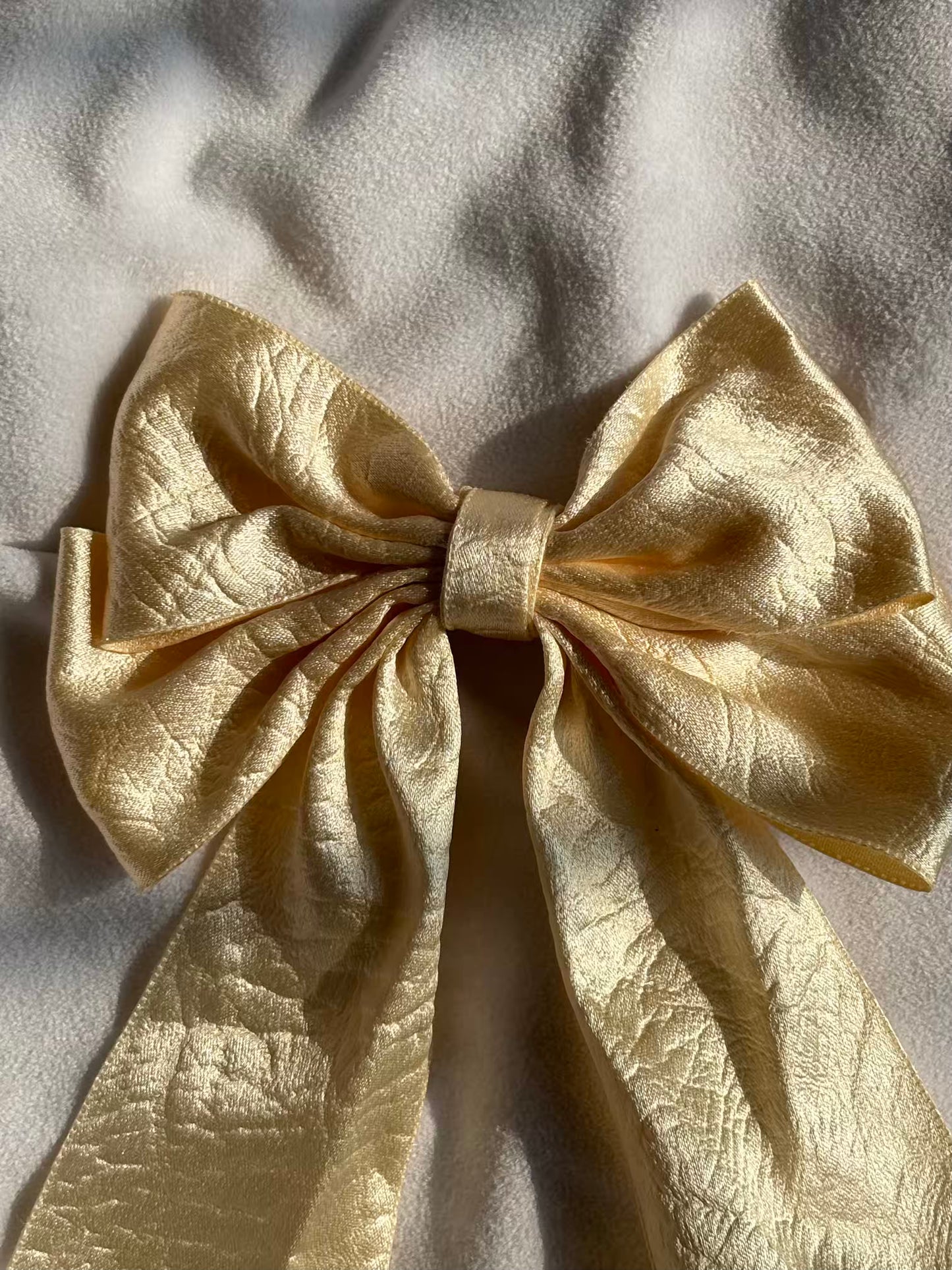 Creamy Gold Hair Bow Clip For Women -( Satin Textured )