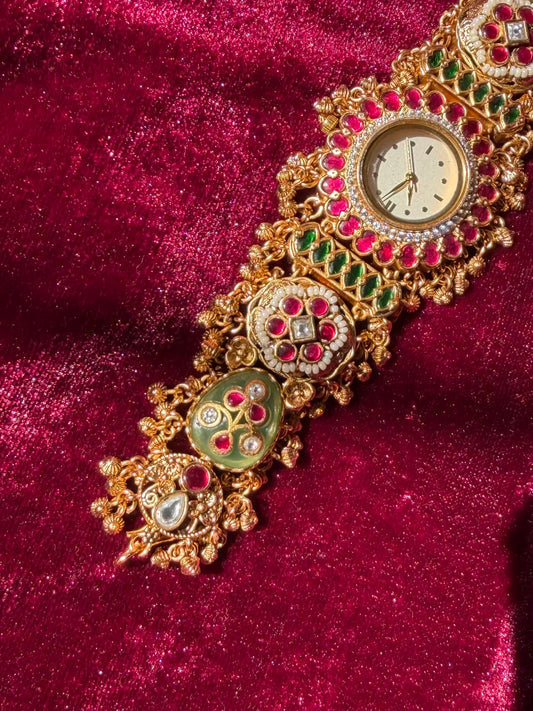 Samaira Rudra Motif Mint Kundan Gold Plated Heritage Maharani Watch ( Partial COD 200₹ )