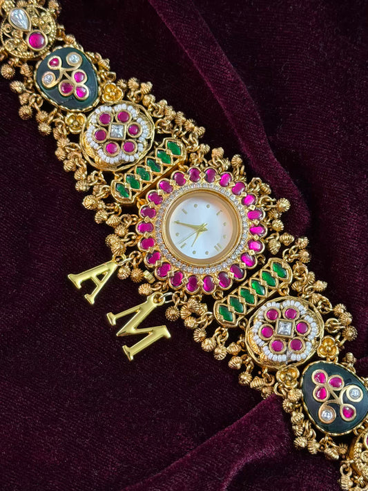 Emerald Kundan Heritage Maharani Watch Design Bracelet ( Limited Restock )
