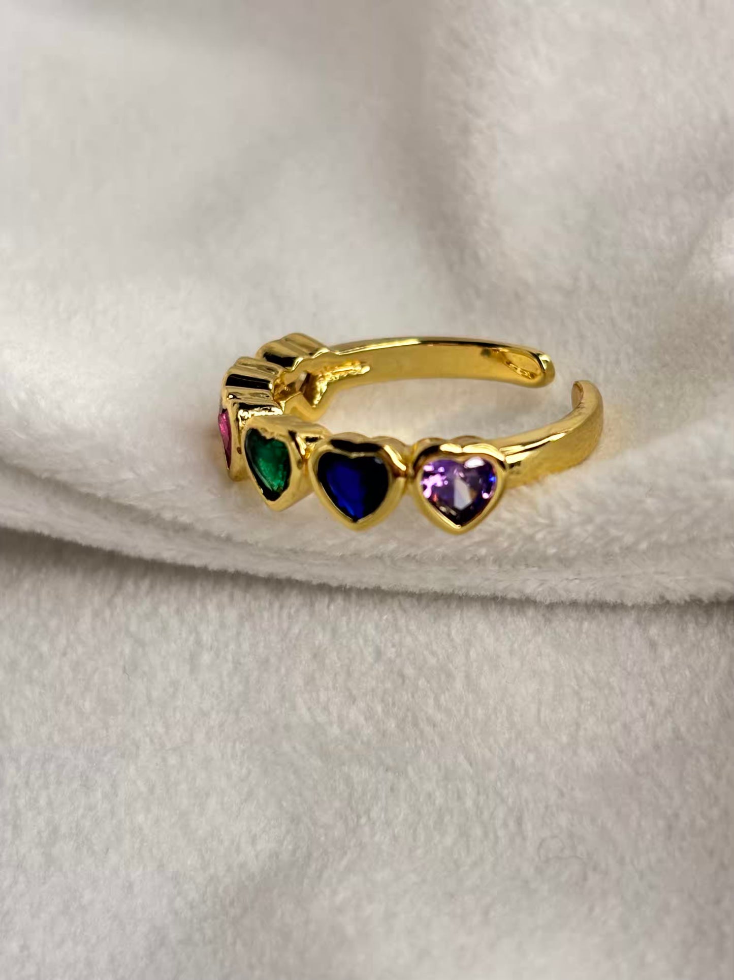 Multicoloured Hearts Ring- Adjustable