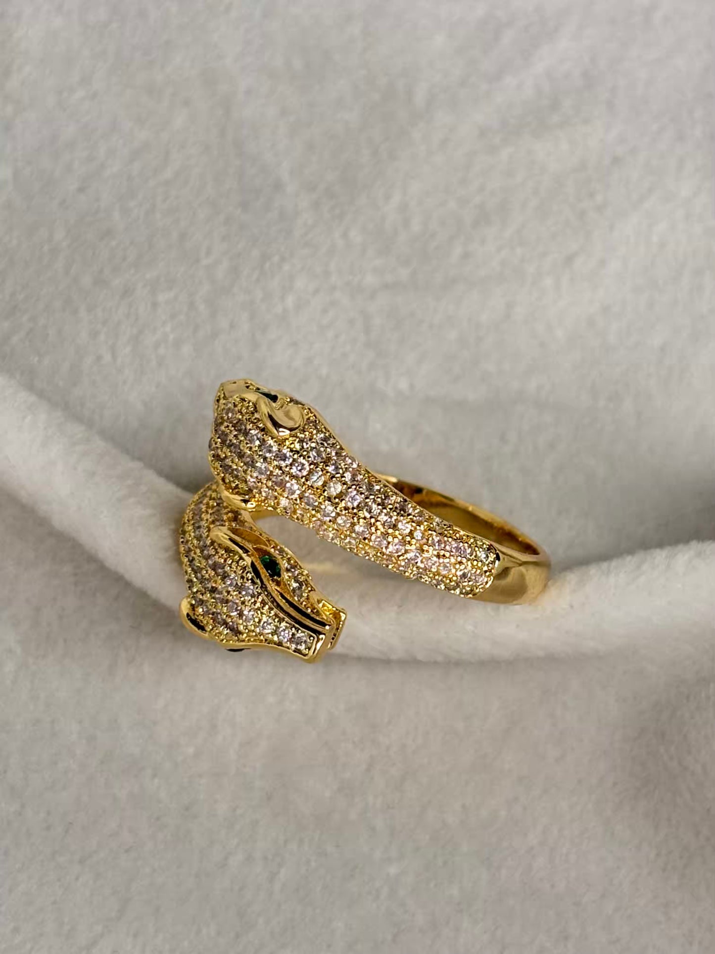 18k Loaded Diamonds Gold Dual Snake Ring Adjustable