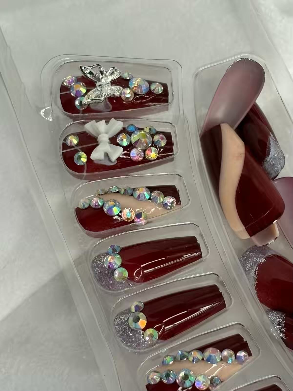 Maroon Sequins Fancy Party Bridal Press On Nails ( Set of 24 )