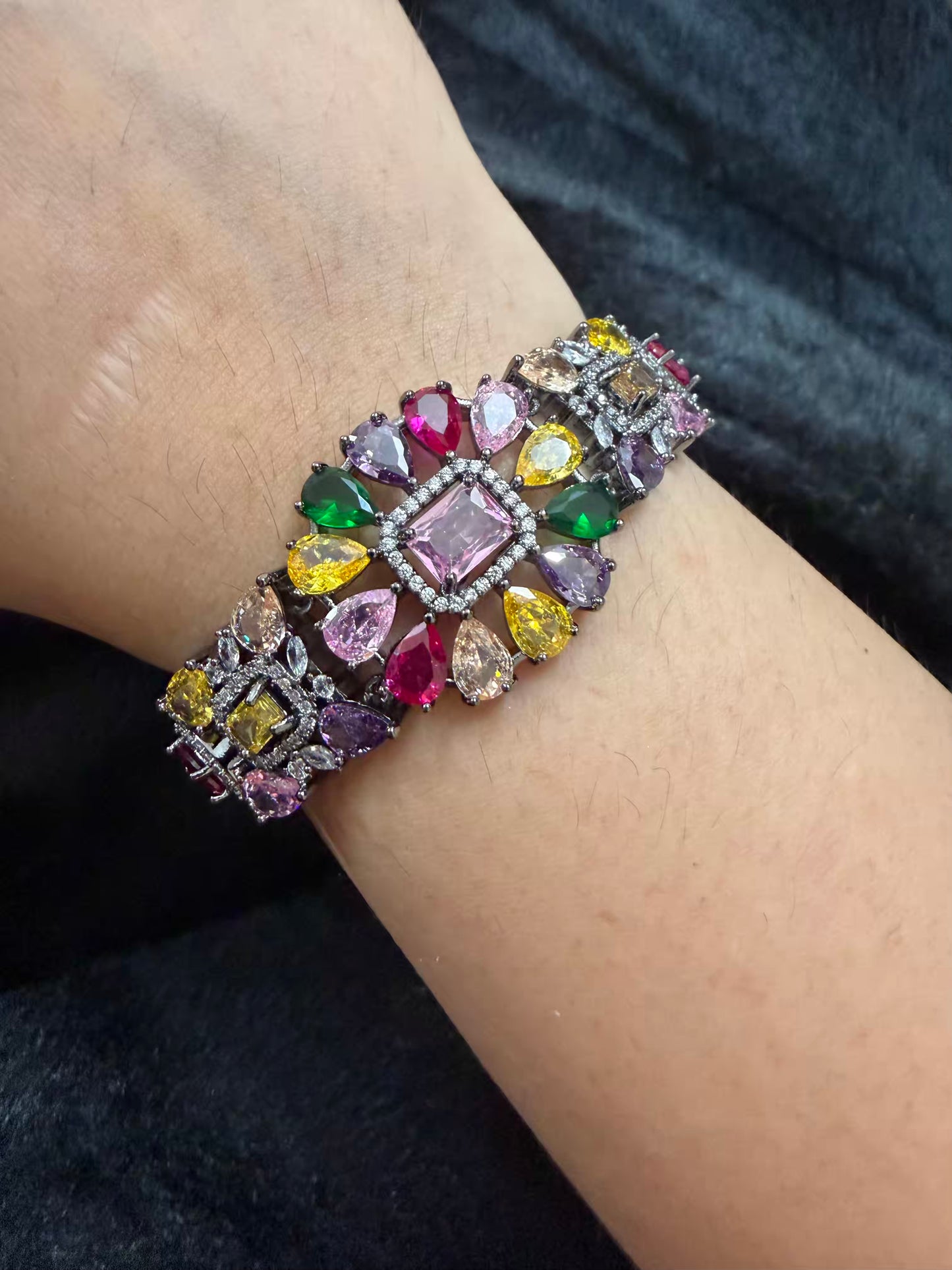 Colourful diamonds Shaped Plated Tennis Bracelet
