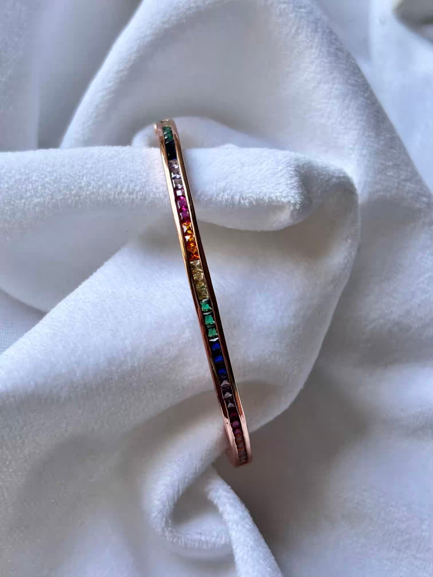 Minimal Rainbow Colourful Kada Bracelet Bangle - Rose Gold