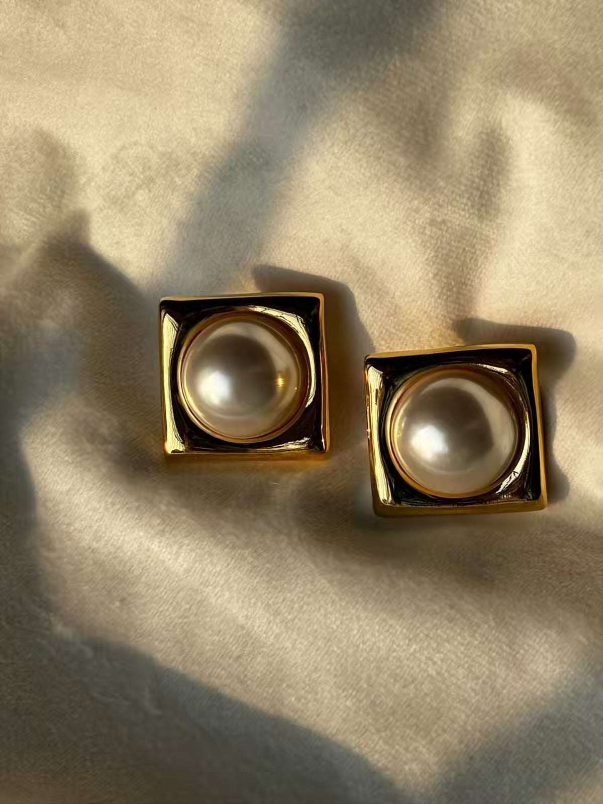 Premium Pearl Earrings Studs - 22k Gold Plated