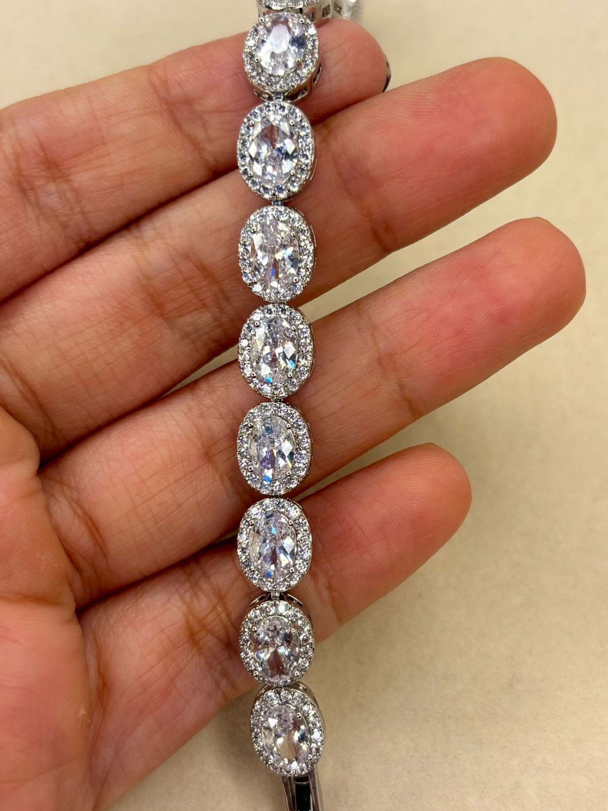 Premium Oval Solitaire Diamonds Tennis Bracelet - Silver ( Unisex )