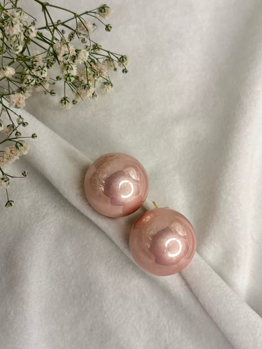 Metallic Pink Medium 2.2cm Pearl 18K Gold Clip ons Studs Earrings