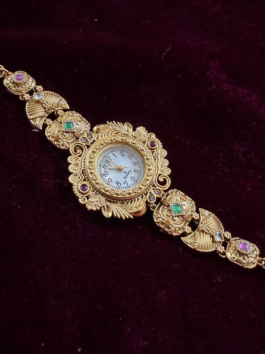 Gold Maharani Kundan Watch Design Heritage Bracelet