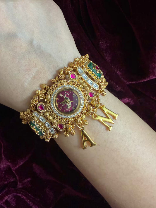Burgundy in Green Elephant Dial Maharani Watch Design Heritage Bracelet ( Limited Edition )