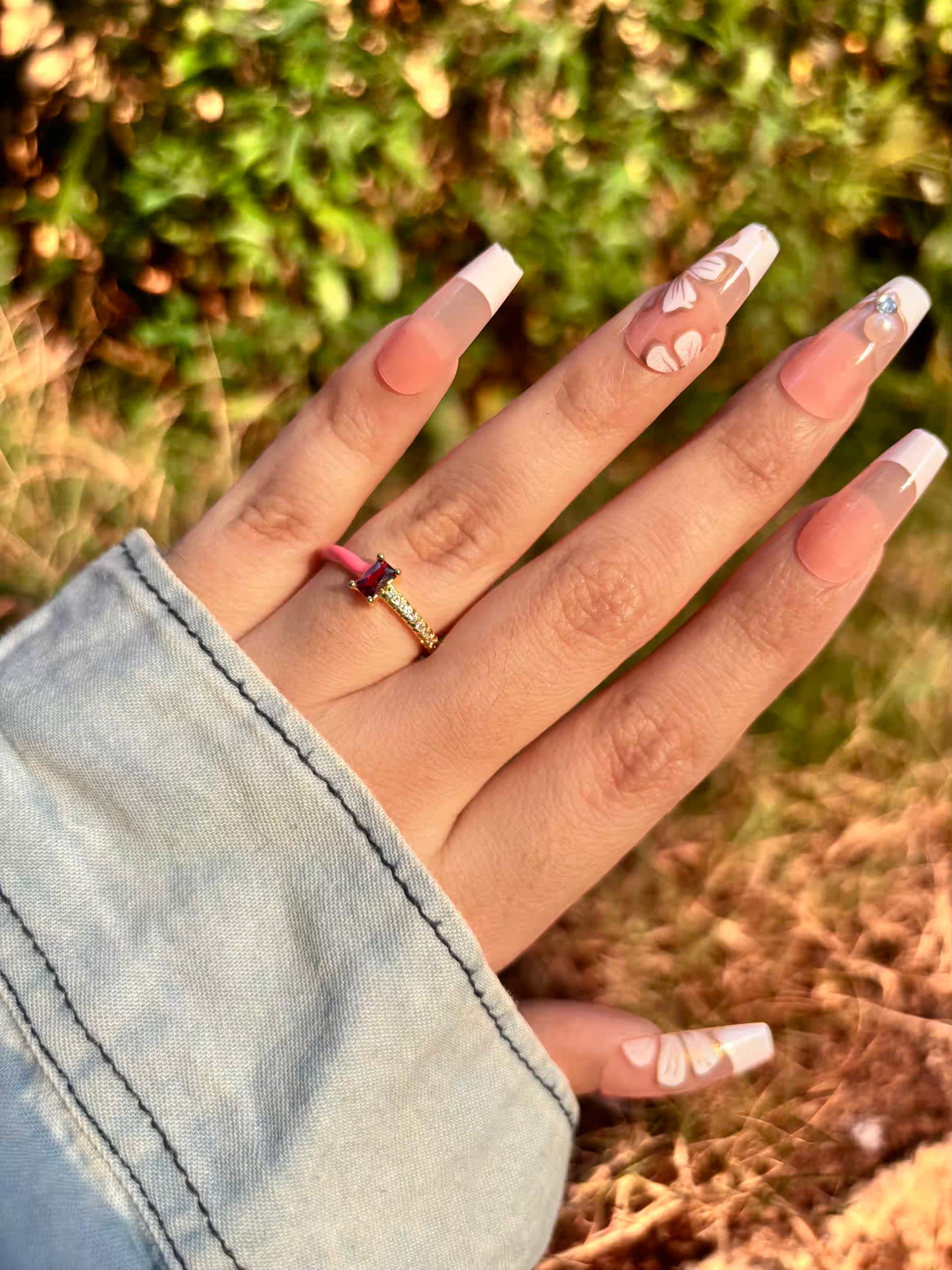 Ruby Pink Solitaire Band Ring - Adjustable