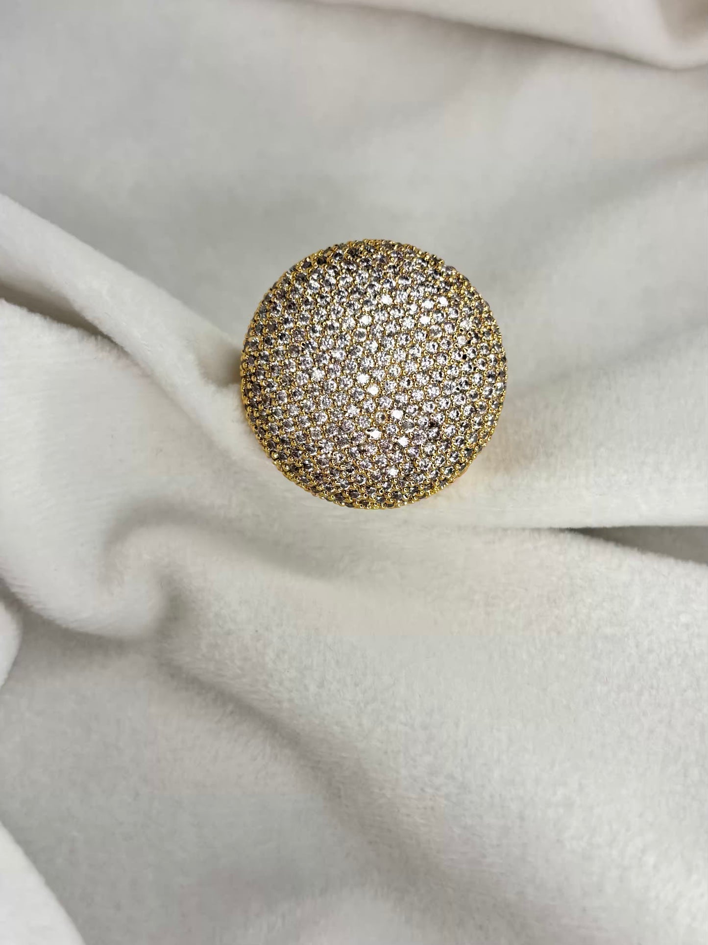 Round Loaded Big Diamonds Ring - 18k Gold / Rose Plated Adjustable