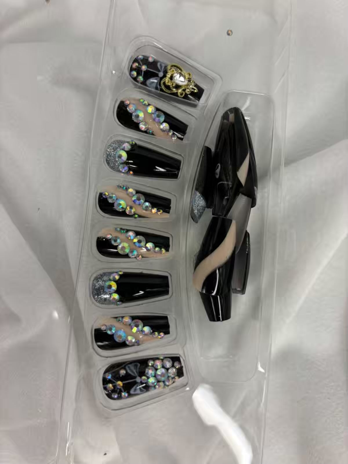 Black Sequins Shimmery Fancy Party Bridal Press On Nails ( Set of 24 )