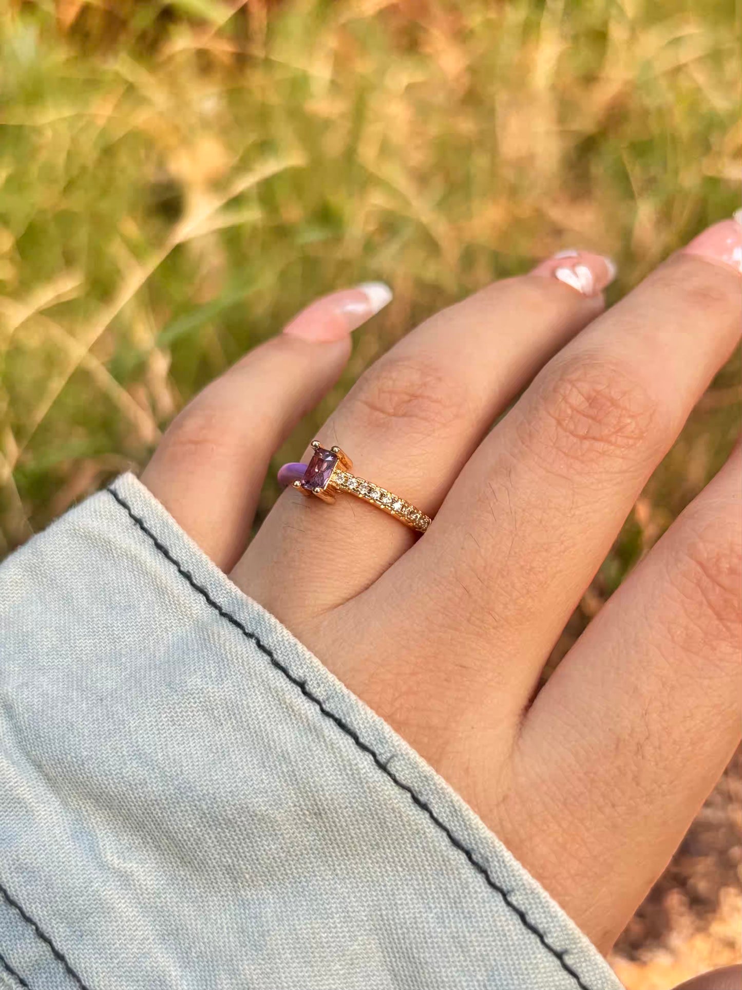 Purple Solitaire Band Ring - Adjustable