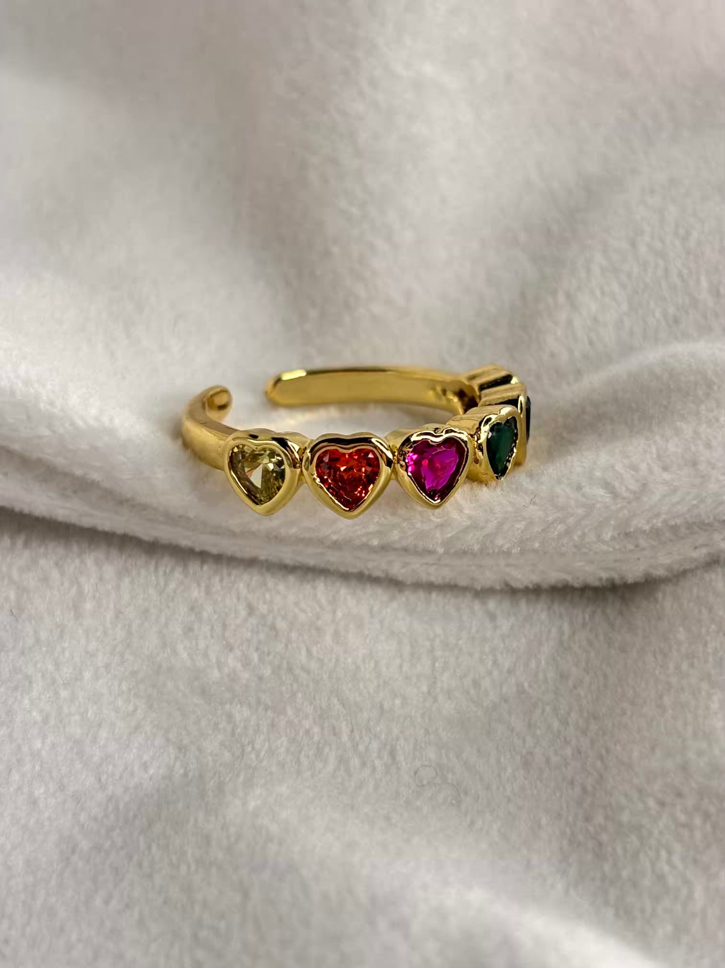 Multicoloured Hearts Ring- Adjustable
