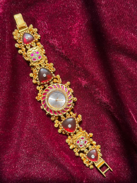 Pink Dial Loaded Rajwadi Gold Plated Heritage Maharani Watch