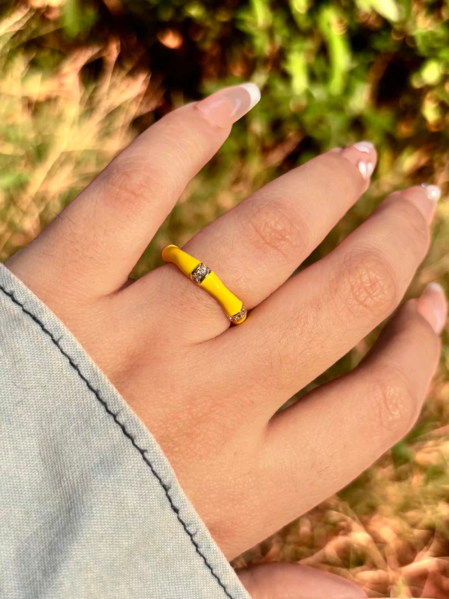 Neon Bamboo Band Ring - Adjustable