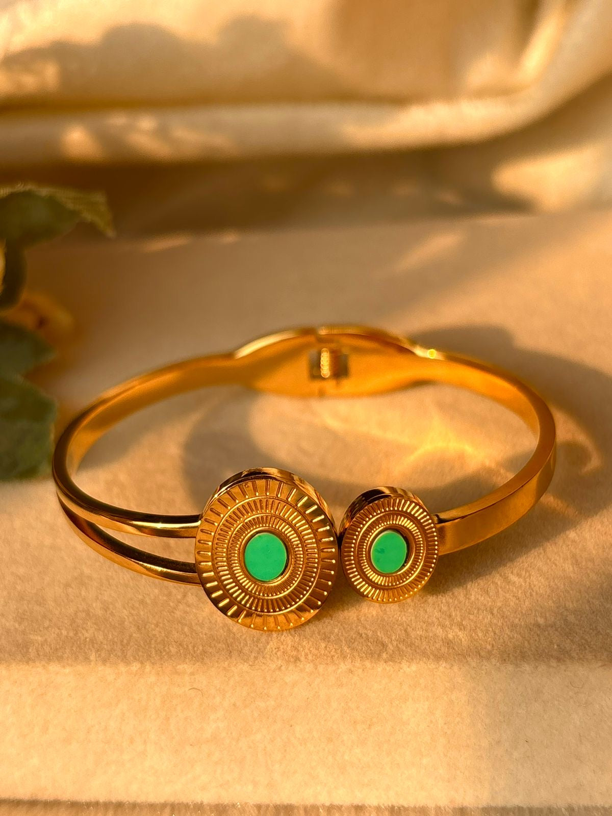 Turquoise Blue Stones Style Kada Bracelet Bangle - Gold