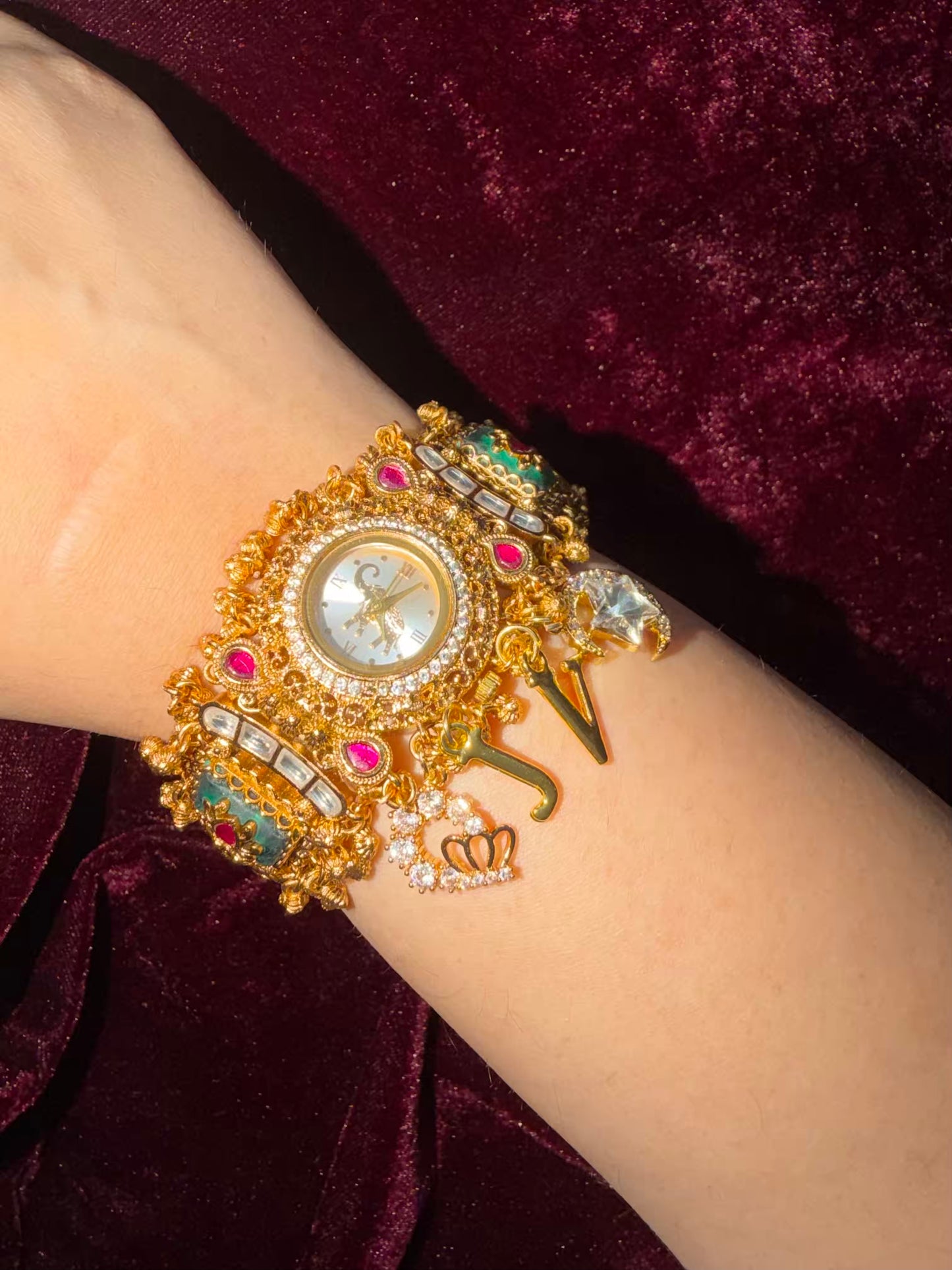 Elephant Dial Maharani Watch Heritage Bracelet with Crown and Moon