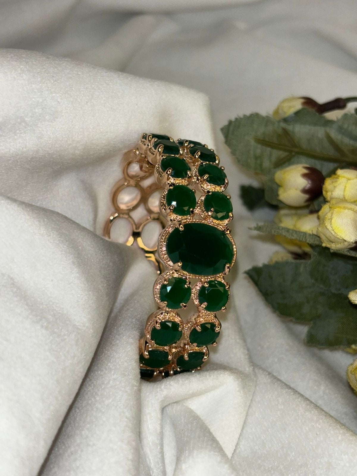 Emerald Green Blue Bracelet with Loaded Diamond (2.8 Size ) Bangle