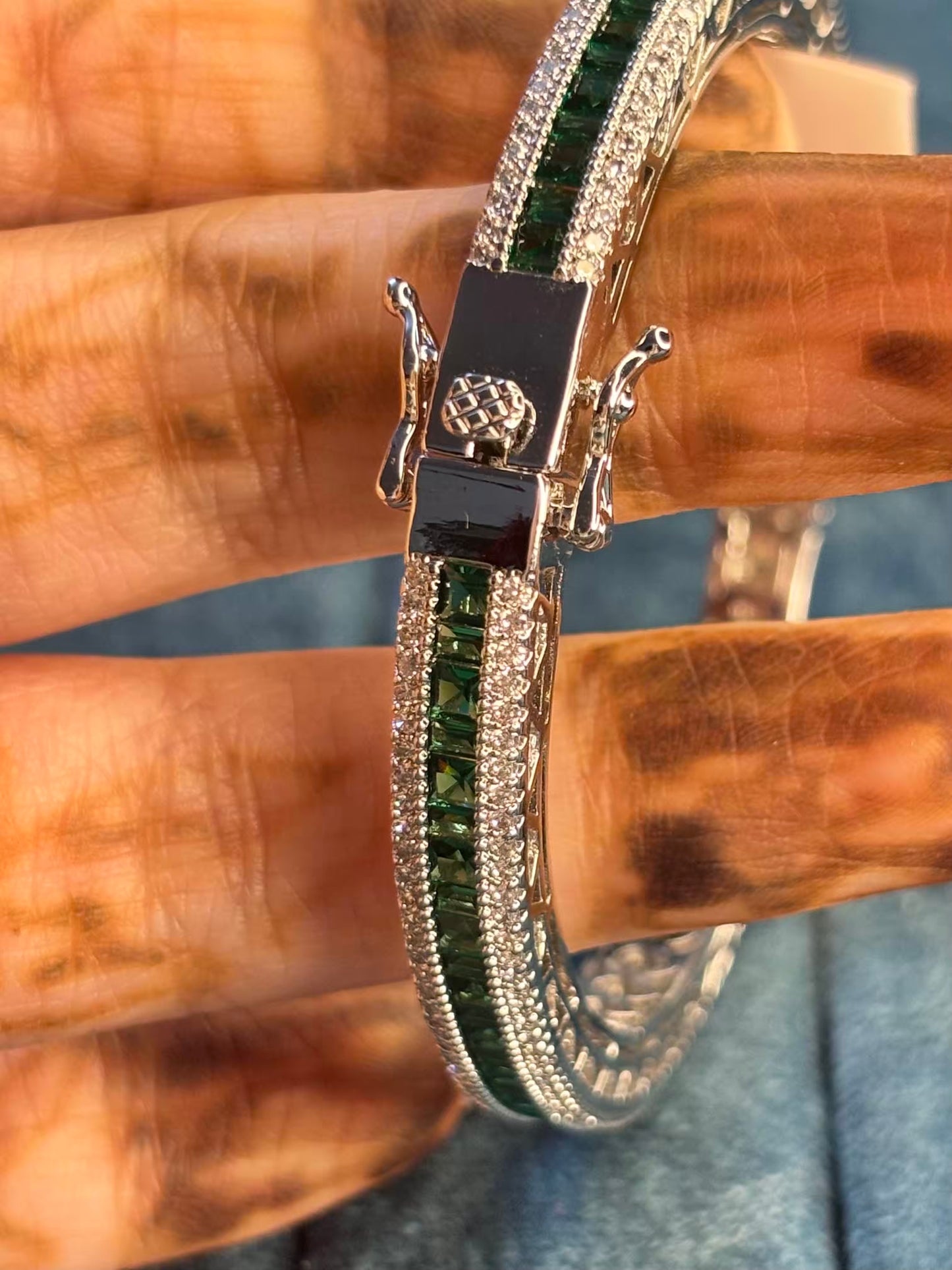 Emerald Green Luxury Rhodium Plated Bracelet ( Prepaid Only )